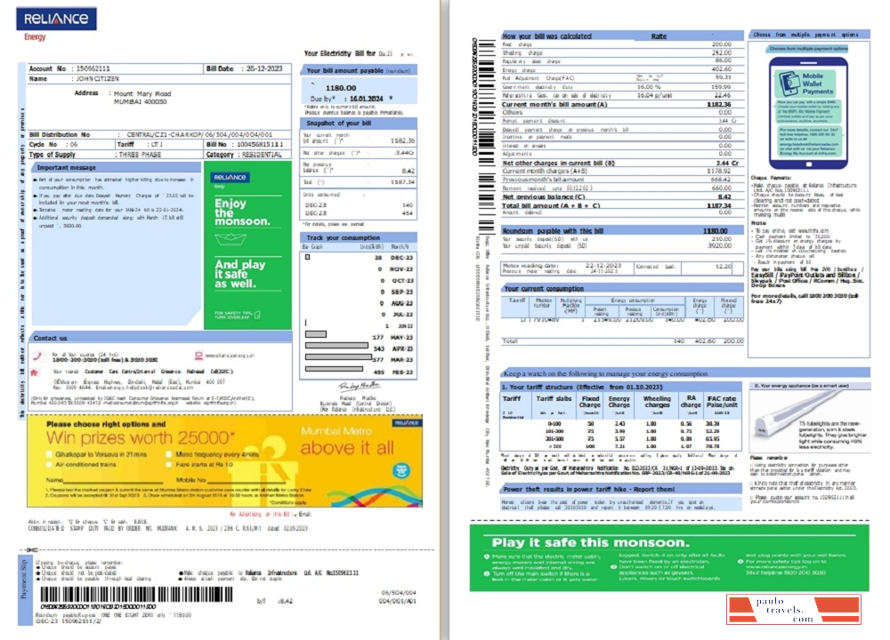 India Reliance Energy utility bill